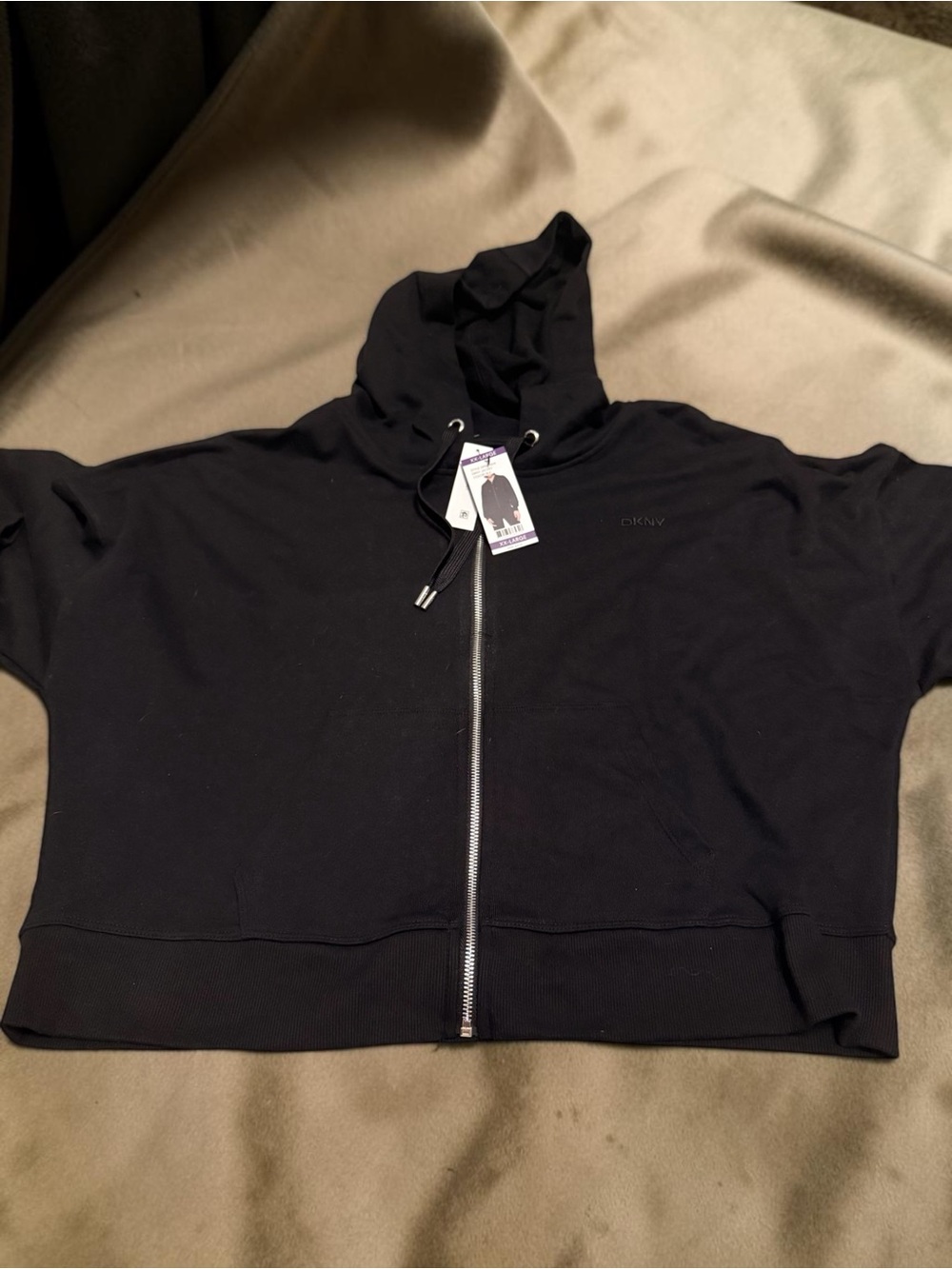 DKNY Women’s Black Hooded Full Zip Jacket XXL NWT Cotton Blend